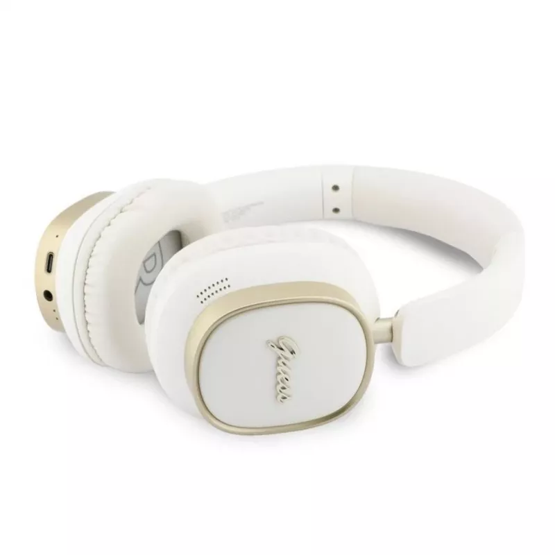 Căști Bluetooth over-ear Guess ENC Rectangle Metal Script albe