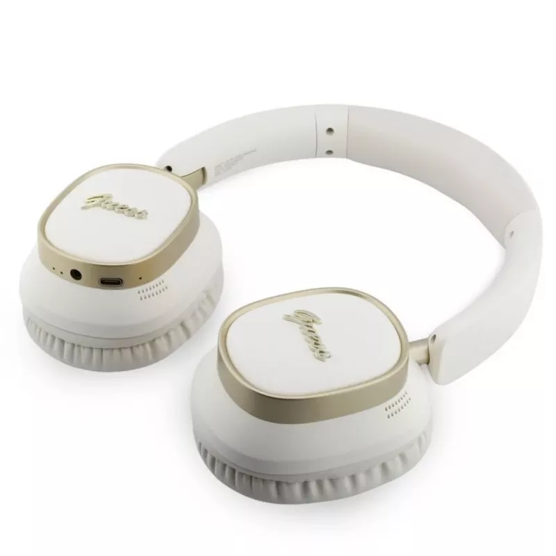 Căști Bluetooth over-ear Guess ENC Rectangle Metal Script albe