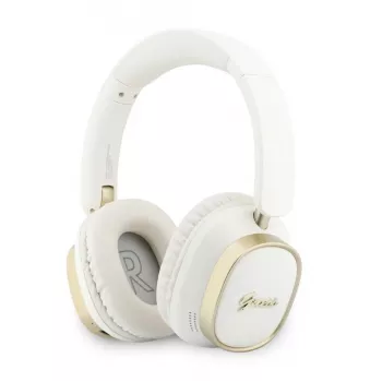 Căști Bluetooth over-ear Guess ENC Rectangle Metal Script albe