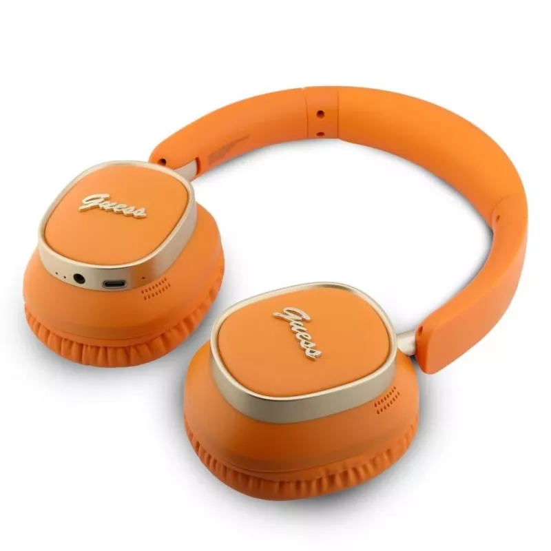 Căști Bluetooth on-ear Guess Rectangle Metal Script portocalii
