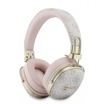 Căști Bluetooth over-ear Guess ENC Metal 4G Script Logo roz