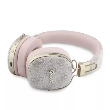 Căști Bluetooth over-ear Guess ENC Metal 4G Script Logo roz