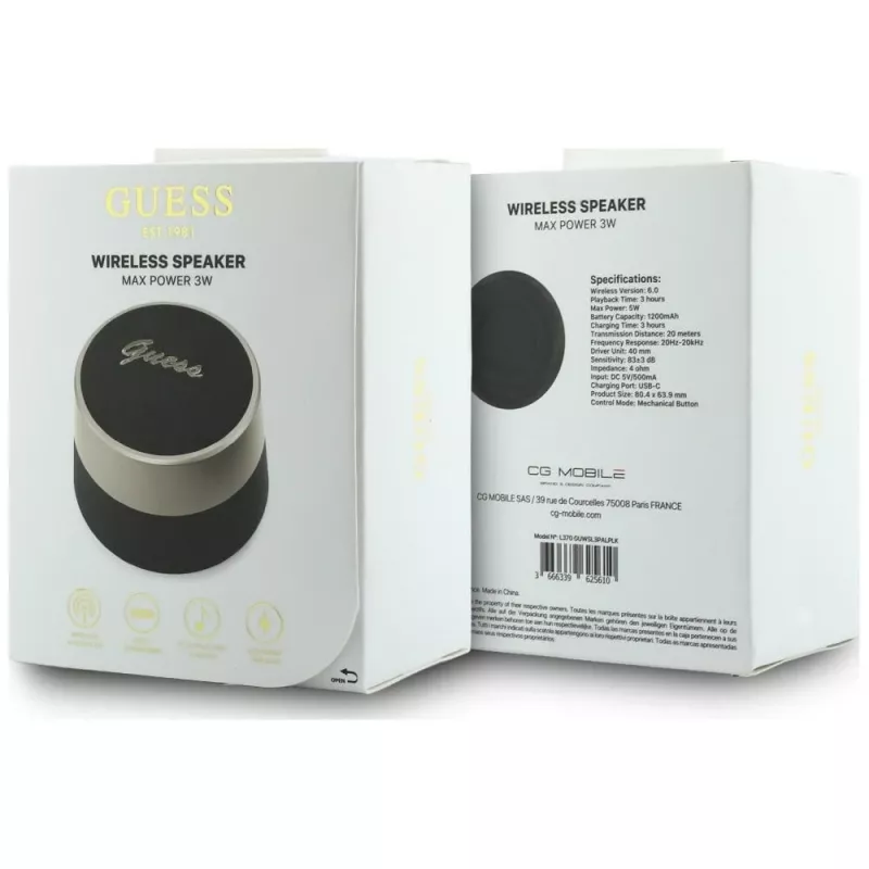 Boxă Bluetooth GUESS 5W Script MetalLogo neagră