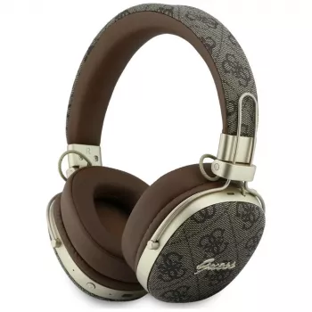 Căști Bluetooth over-ear Guess GUE005462 cu ENC, design metalic, 4G Script Logo, maro