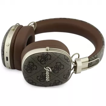 Căști Bluetooth over-ear Guess GUE005462 cu ENC, design metalic, 4G Script Logo, maro