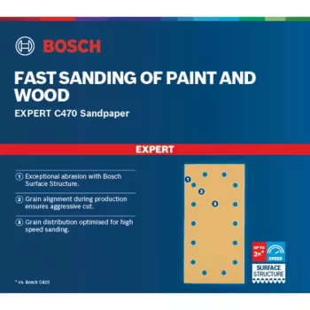 Bosch Expert C470 Foaie de șlefuit, 115 x 230mm, granulație K240 (pachet de 50, pentru șlefuitor orbital)