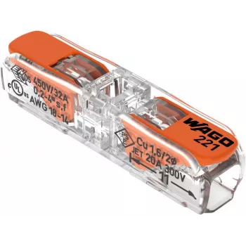 WAGO 221-2411 Conector compact de îmbinare cu 2 conductori, 0,2-4 mm², pachet de 60