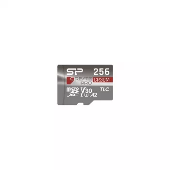 Card de memorie Silicon Power CreatePro CR30M 256 GB microSDXC cu adaptor SD, UHS-I U3, V30, A2, Class 10, citire până la 170 MB/s