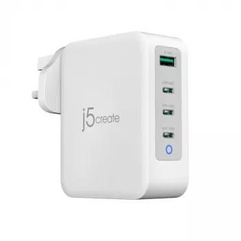Încărcător J5CREATE 130W GaN USB-C 4 porturi - UK alb gri