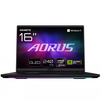Laptop GIGABYTE AORUS MASTER 16 6YJM5DEE65SP, 16 inch WQXGA OLED 240Hz, AMD Ryzen 9 9955HX3D, 32 GB DDR5, 2 TB SSD, GeForce RTX 5080 16 GB, Windows 11 Pro, tastatură germană