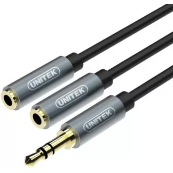 UNITEK Y-C956ABK Cablu adaptor splitter audio 3.5mm Mini Jack tată la 2x 3.5mm mamă - negru