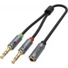 UNITEK Y-C957ABK Cablu splitter audio 3.5mm Mini-Jack, mamă la 2x tată, 20 cm, negru