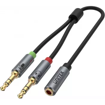 UNITEK Y-C957ABK Cablu splitter audio 3.5mm Mini-Jack, mamă la 2x tată, 20 cm, negru