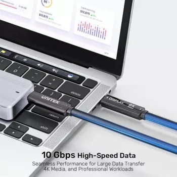 UNITEK Cablu optic activ USB-C 5m - 10Gbps, PD 60W, 8K@30Hz, negru