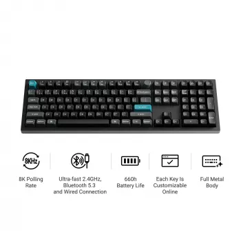 Tastatură mecanică gaming Keychron Q6U-P1 100% Full-Size, Gateron G Pro 3.0 Milk POM Red Switch, Hot-Swap, 8K Polling Rate, RGB, QMK/VIA, carcasă din aluminiu CNC, keycaps PBT Double-Shot, USB-C cu fir