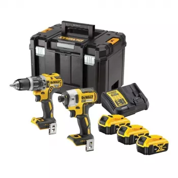Set mașină de găurit și înșurubat fără perii și șurubelniță cu impact DEWALT 18V XR Twin Pack DCK266P3T, cu 3 acumulatori de 5.0Ah, încărcător și valiză TSTAK