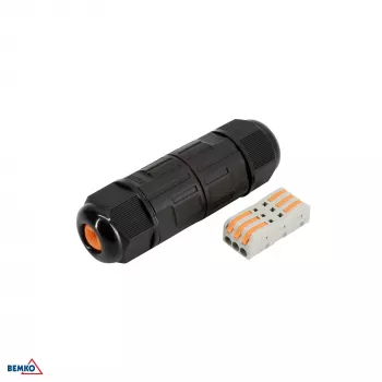 Conector de cablu BEMKO IP68 3 poli, conectare rapidă, negru