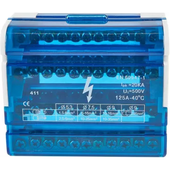 VCX BLK 411 Bloc de distribuție 4 poli 11 borne 100A 1000V gri