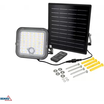 Proiector LED solar BEMKO SOLPAR 10W 1500lm 3000/4000K IP65 negru cu senzor PIR