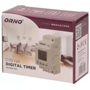 Timer electronic săptămânal ORNO OR-PRE-433, șină DIN, 16A/3680W, 16 programe, 230V
