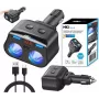 MBG Line HC69PD Splitter cu 3 căi pentru priză de brichetă cu 2x USB-C PD 30W și 2x USB-A QC 3.0, afișaj LED tensiune, 180W