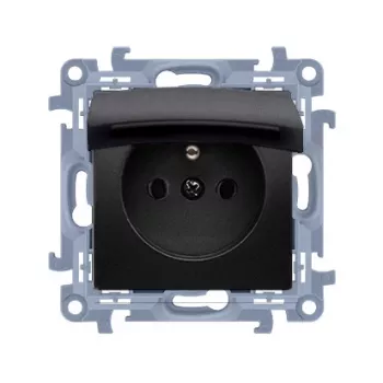 KONTAKT SIMON 10 Priză 1 modul negru mat cu capac IP44 borne cu arc 16A 250V