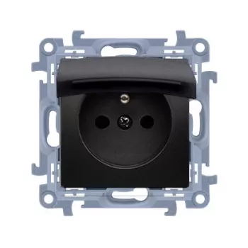 KONTAKT SIMON 10 Modul priză negru mat 1x Z/U cu obturatoare și capac IP44 borne cu arc 16A