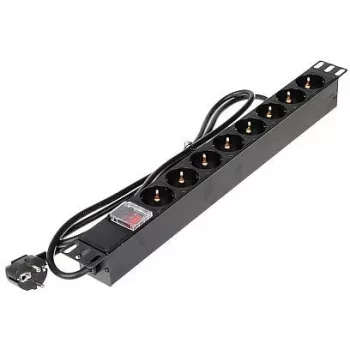 Unitate de distribuție a energiei (PDU) DELTA PD-8/RACK-N cu 8 prize, 1U, montaj în rack 19 inch - 230V 16A 3680W Schuko
