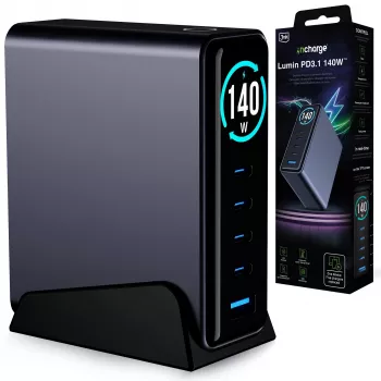 Încărcător de birou 3mk InCharge Lumin PD3.2 140W QC5 PPS AFC FCP SCP 1A4C TFT GaN3 cu afișaj negru
