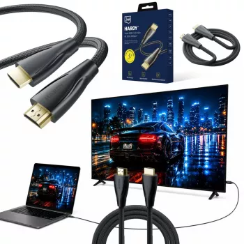 3MK PROTECTION Hardy HDMI 2.1 3m Ultra High Speed 48Gbps 8K60Hz 4K120Hz eARC VRR ALLM negru