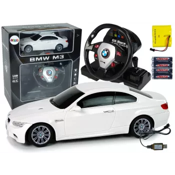LEAN TOYS BMW M3 alb cu telecomandă 2.4G volan pilot 1:18 sunet lumini