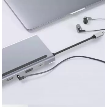 Hub adaptor USB-C ZENWIRE 12-în-1 stație de andocare 2x HDMI 4K Ethernet RJ45 USB 3.0 BYL-2211