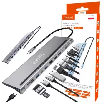 Hub adaptor USB-C ZENWIRE 12-în-1 stație de andocare 2x HDMI 4K Ethernet RJ45 USB 3.0 BYL-2211