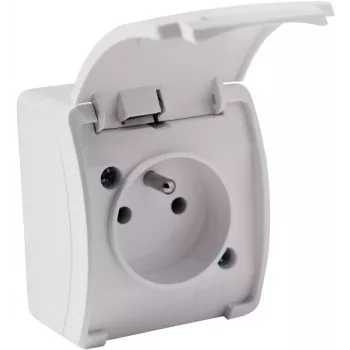 VIPLAST KOALA Priză simplă de suprafață cu împământare și capac, alb, IP44 161-01