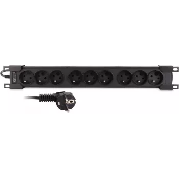 Getfort GF-9R30/FR Prelungitor rack 1U cu 9 prize franceze, cablu 3m, 16A, negru