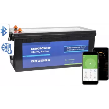 Baterie EUROPOWER LFP 12.8V 280Ah LiFePO4 cu Bluetooth și covoraș încălzitor