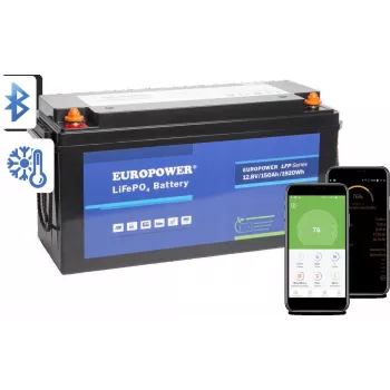 Acumulator LiFePO4 EUROPOWER LFP 12/150/E/B/HT/SH 12,8V 150Ah Bluetooth cu covoraș încălzitor