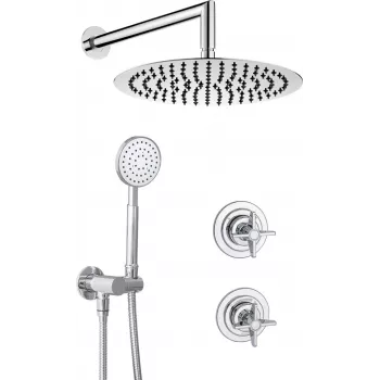Set de duș îngropat DEANTE Arnika crom cu 2 ieșiri și cap de duș rotund de ploaie 250mm