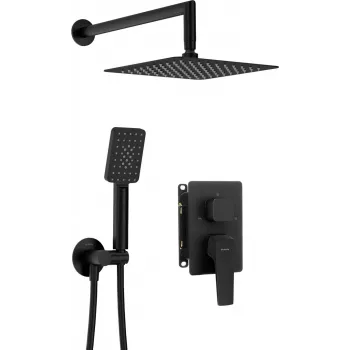 Set de duș îngropat DEANTE cu cutie de mixaj BOX, seria Omnires Y, negru mat, para de duș Ø250 mm