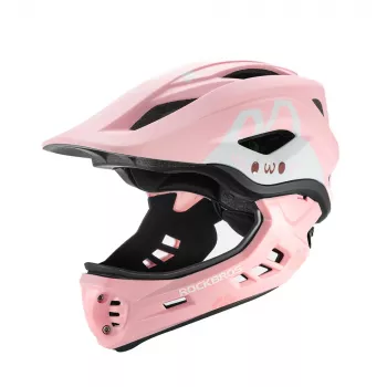 Cască de bicicletă convertibilă pentru copii ROCKBROS TT-32002 Rabbit cu protecție de bărbie detașabilă, mărimea M (54-58 cm), roz