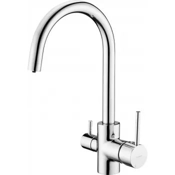 DEANTE Kuchinox Baterie de bucătărie cu racord pentru filtru de apă, crom lucios, alamă, rotativă 360°, monocomandă, 2-în-1