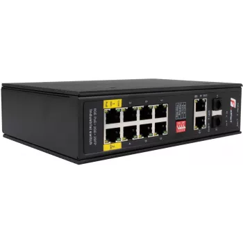 Switch industrial PoE+ GETFORT GF-110-8PG-2G-2S, 8x PoE+ Gigabit + 2x Gigabit + 2x SFP, -40°C până la 80°C