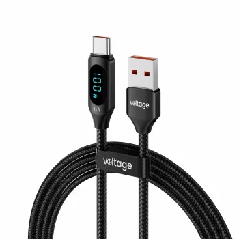 Cablu USB-A la USB-C Voltage PowerDisplay 66W 100cm negru