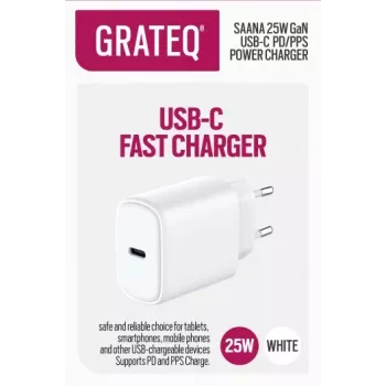 GRATEQ SAANA Încărcător de perete GaN USB-C 25W PD/PPS Alb