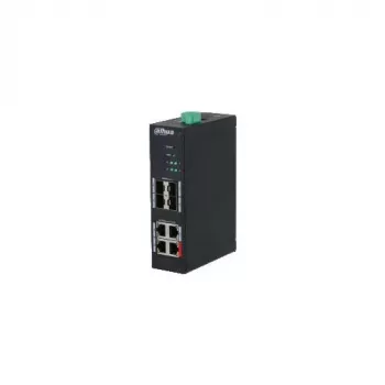 Dahua HS4408-4ET-96 Switch PoE industrial neadministrat, 8 porturi, 4x Hi-PoE 60W, 4x PoE+ 30W, buget 96W, 2x uplink Gigabit, 2x SFP, șină DIN