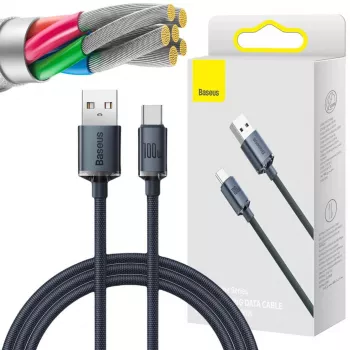 Baseus Crystal Shine Cablu USB-A la USB-C 1.2m 100W 6A QC 3.0 Nylon împletit Negru