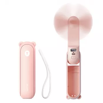 Ventilator portabil Jisulife Life8 cu power bank 2000mAh și lanternă - roz