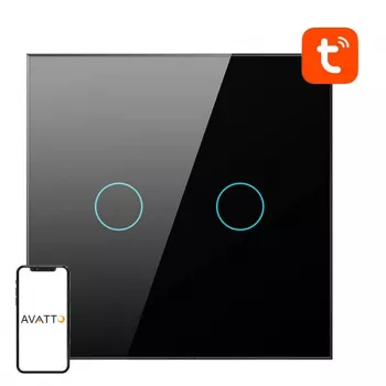 AVATTO TS02-EU-B2 Întrerupător inteligent de lumină WiFi cu 2 circuite Negru