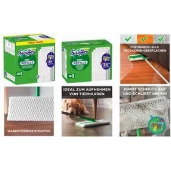 Rezervă șervețele uscate pentru podea Swiffer, 72 bucăți, reține de 3 ori mai mult praf, murdărie și păr