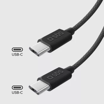 SBS TECABLETISSUETCCK Cablu USB-C la USB-C împletit 1,5m 60W PD încărcare rapidă și sincronizare date - negru